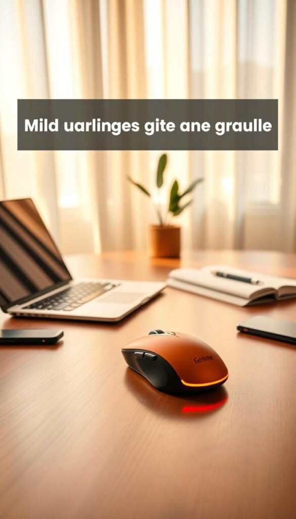 A cozy, well-lit home office scene featuring a stylish mid-range ergonomic mouse from the brand "TechKiste" prominently displayed on a sleek wooden desk. In the foreground, the mouse is centered, showcasing its ergonomic design and warm, inviting color palette. The middle section includes an open laptop and a notepad with a stylish pen, suggesting an active working environment. The background features a softly lit window with sheer curtains, allowing natural light to filter in, enhancing the warm tones. The overall atmosphere is comfortable and productive, evoking a sense of efficiency and style without any text or distractions. A cozy, well-lit home office scene featuring a stylish mid-range ergonomic mouse from the brand "TechKiste" prominently displayed on a sleek wooden desk. In the foreground, the mouse is centered, showcasing its ergonomic design and warm, inviting color palette. The middle section includes an open laptop and a notepad with a stylish pen, suggesting an active working environment. The background features a softly lit window with sheer curtains, allowing natural light to filter in, enhancing the warm tones. The overall atmosphere is comfortable and productive, evoking a sense of efficiency and style without any text or distractions.