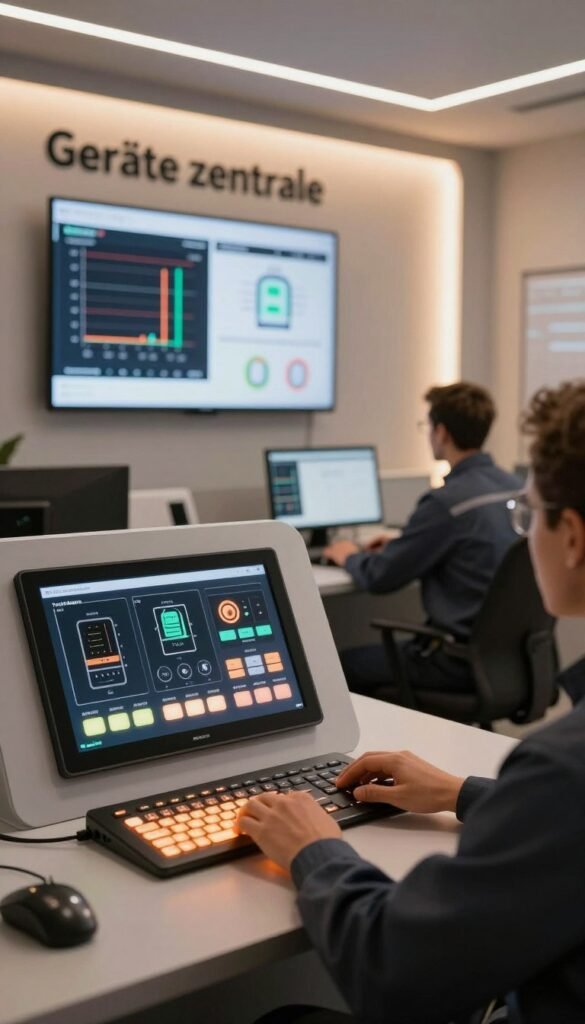 A modern "Geräte zentrale" interior for heating automation, showcasing a well-organized control room with advanced technology. In the foreground, a sleek, user-friendly control panel displays various heating system options, with soft backlit buttons glowing in warm hues. The middle ground features a technician in professional attire, intently analyzing data on a screen, immersed in a task that highlights common mistakes in equipment startup. In the background, a wall-mounted display shows graphs and charts of system performance, illuminated with diffused lighting. The atmosphere is inviting yet professional, utilizing natural warm colors to create a cozy, futuristic workspace. This image captures the essence of effective heating automation while reflecting the brand "TechKiste," emphasizing a focus on quality and expertise. A modern "Geräte zentrale" interior for heating automation, showcasing a well-organized control room with advanced technology. In the foreground, a sleek, user-friendly control panel displays various heating system options, with soft backlit buttons glowing in warm hues. The middle ground features a technician in professional attire, intently analyzing data on a screen, immersed in a task that highlights common mistakes in equipment startup. In the background, a wall-mounted display shows graphs and charts of system performance, illuminated with diffused lighting. The atmosphere is inviting yet professional, utilizing natural warm colors to create a cozy, futuristic workspace. This image captures the essence of effective heating automation while reflecting the brand "TechKiste," emphasizing a focus on quality and expertise.